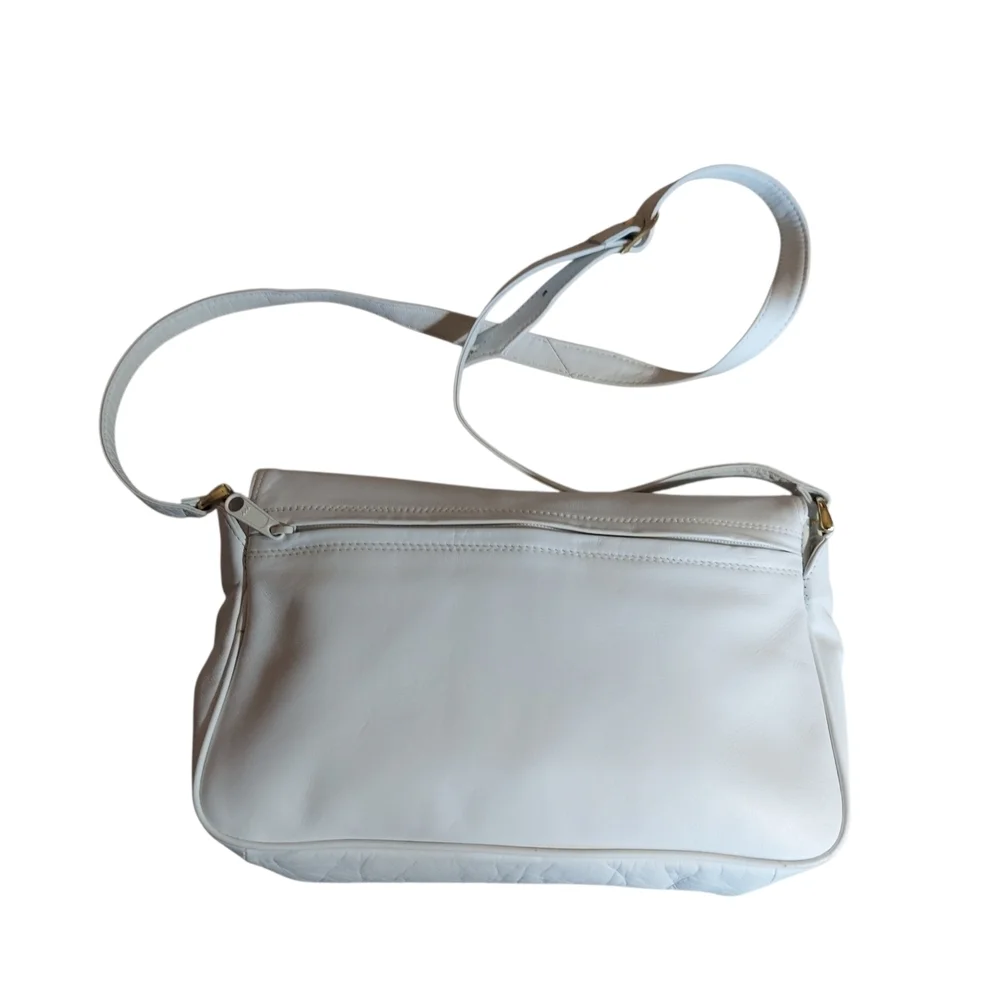 Vintage Ganson Minimalist White Leather Crossbody Bag with Adjustable Strap